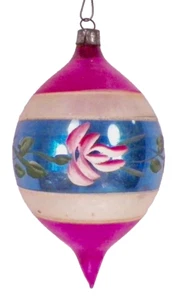 Christmas Ornament Blown Glass Pink Blue White Flowers Fantasia Vintage #167 - Picture 1 of 7