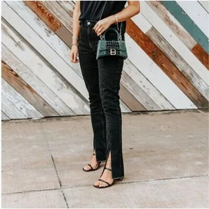 Abercrombie & Fitch Curve Love schwarze Jeans mit hohem Bund und geteiltem Saum Größe 14 - Bild 1 von 7