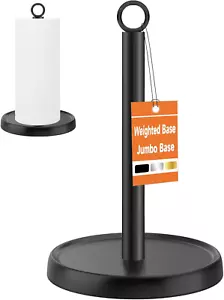 Paper Towel Holder Countertop, Stainless Steel, Weighted Base, Anti-Slip, Black - Picture 1 of 12