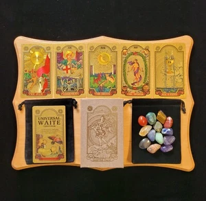 Tarot Card Deck Gold Foil Rider-Waite W/ Instructions 4oz Crystal Discovery Set - Picture 1 of 1