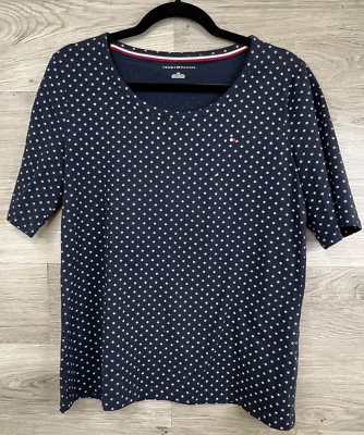 Blusa Tommy Hilfiger Mujer Grande Azul Marino Manga 3/4 Camiseta Logo Geométrico Foto 1 de 4