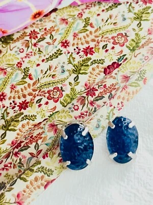 Pendientes Christian Dior Vintage 1960 Zafiro Texturizado Azul Marino Ondulado Ovalado Clip Foto 1 de 4