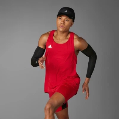 adidas Vest Top Mens Adizero Essentials Running Tank Breathable AEROREADY Red - Image 1 of 4