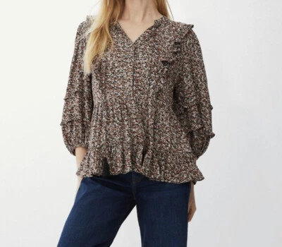 BNWT Mantaray Blouse Ditsy Print Top UK 20 Brown Boho Folk Festival - Image 1 of 4