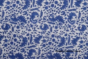 Indian Hand Block Print Pure Cotton 5 Yard Fabric Loose Running Craft Blue White - Picture 1 of 7