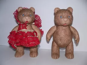 Vintage Ceramic Teddy Bear Jointed Set of 2 Red Dress - Picture 1 of 3