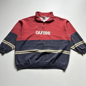 Vintage 1990s Guess MFG Embroidered 1/4 Zip Pullover Sweater Shirt Men's Large - Picture 1 of 7