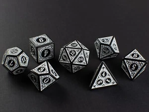 Shadow Runes Dice Set - Black & White Runic Design for Dungeons & Dragons - DnD - Foto 1 di 6