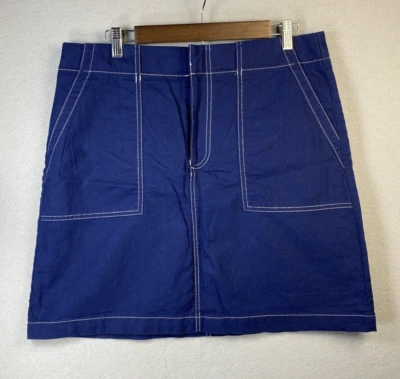 Falda J.Crew Mujer Talla 14 Lino Algodón Azul Bolsillos Hasta la Rodilla Academia Estudio Foto 1 de 4