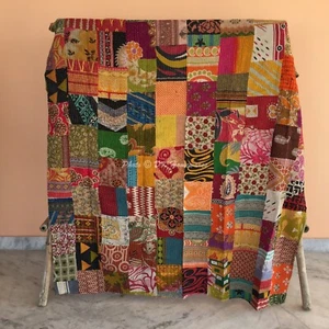 Art Kantha Twin Quilt Vintage Patchwork Wendedecke Baumwolle böhmischer Wurf - Bild 1 von 3
