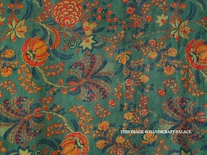 Indian Floral Print Soft Velvet Fabric Dress Sewing Upholstery Green Fabric 5 YD - Picture 1 of 5