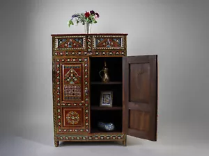 antik-look orient Massivholz Schrank kommode cabinet cupboard mit malerei 23/RAJ - Bild 1 von 23