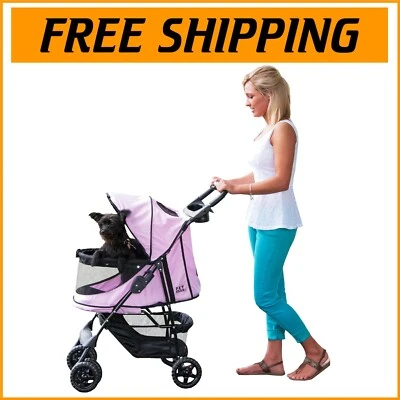 Elegant No-Zip Pet Stroller for Cats/Dogs with Panoramic Window in Pink Diamond - Image 1 of 4