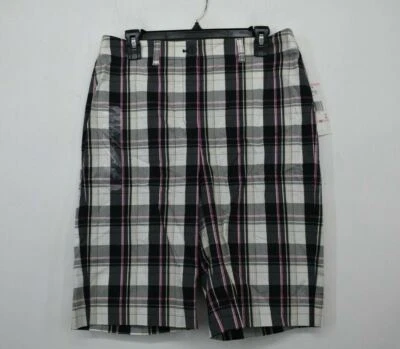Anne Klein Sport Women Multicolor Flat Front Straight Leg Casual Plaid Shorts 10 - Image 1 of 4