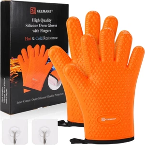 (Pair) Grill/Cooking Silicone Gloves Extreme Heat Resistant Oven Mitt BBQ Fire G - Picture 1 of 48