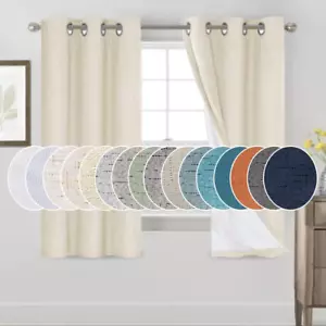 Linen Texture Curtains 100% Blackout Curtains 64 inch Long 2 Panels Set Full Bla - Picture 1 of 8