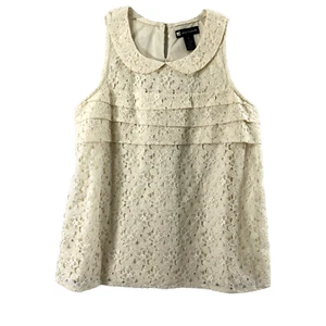 Valerie Bertinelli Lace Top Womens Medium Twee Beige Dress Blouse Round Collar - Picture 1 of 9