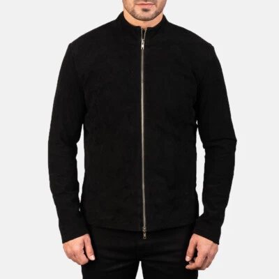Men black suede bomber Jacket, Men black classic fashion suede jacket  - Image 1 of 4