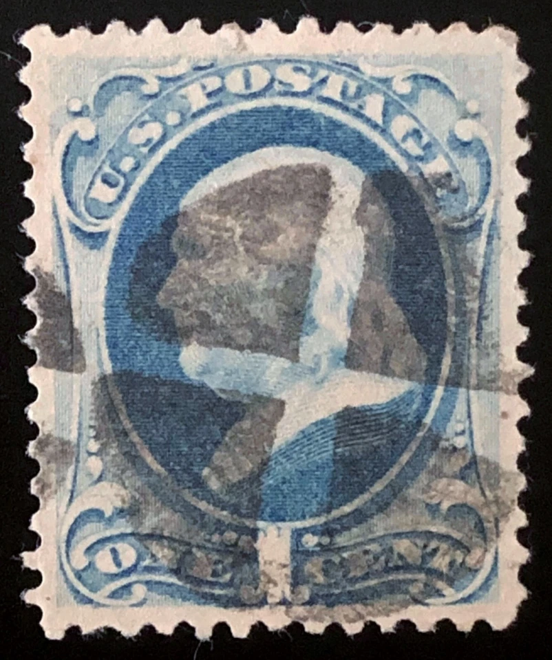 US 1879 #182 Franklin 1c Blue Fancy Cancel XF-S Used - Image 1 of 3