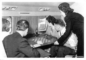 Sabena Airline "Comfort Over The Alps" Brussels Interior DC-6 Air Liner Postcard - Picture 1 of 2