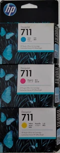 HP 711 Original - Multipack, Cyan Magenta Yellow 3-pack T120, T520, Genuine OVP - Afbeelding 1 van 14