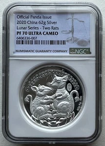 NGC PF70 China 2020 Shengyang Lunar Rat Panda Silver Medal 62g COA - Picture 1 of 4