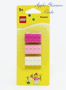 NUEVO lote / 3 Lego 2x4 Lego Brick School ERASERS White Pink & Dark Pencil Eraser Set - Imagen 1 de 5