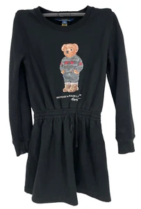 Polo Ralph Lauren girls size 6X Sweater Dress Bear Black pullover logo pockets - Picture 1 of 13