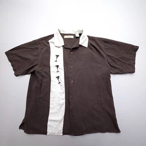 Island Republic Hawaiian Silk Shirt Mens XL Brown Martini Print Embroidered - Picture 1 of 8
