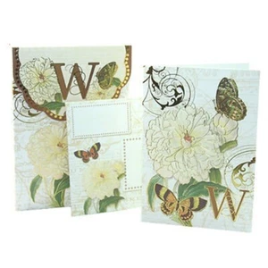 PUNCH STUDIO FLORAL MONOGRAM POUCH NOTE CARDS- #56976W (W) - Picture 1 of 1