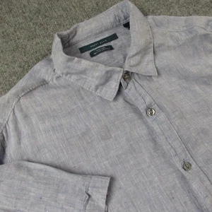 Perry Ellis Shirt Mens 2XL Blue 100% Linen Button Up Short Sleeve Summer Casual - Picture 1 of 8