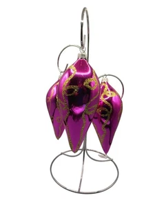 Vintage Commodore Rosa Gold Glitzer Schnörkel Träne Glas Ornamente drei GUC - Bild 1 von 10