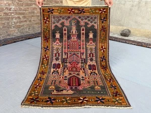Antique Afghan Hand Knotted Wool Mosque Design Tribal Rug Rare Vintage Area Rug - Picture 1 of 11