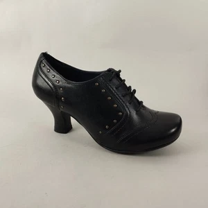 Hush Puppies Shoes Womens 4 EE Black Leather Lace Up Victorian Heels Boots Wide - Picture 1 of 13