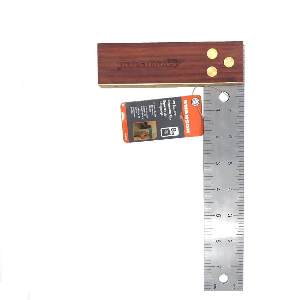 Co 8" Try Square con hoja de acero inoxidable, mango de madera dura, herrajes de latón Foto 1 de 4