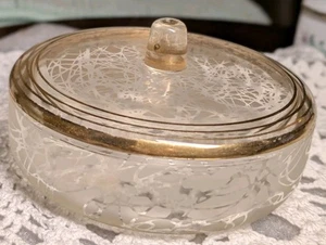 Piatto vanità o bigiotteria in vetro con coperchio Art Deco vintage - Foto 1 di 13