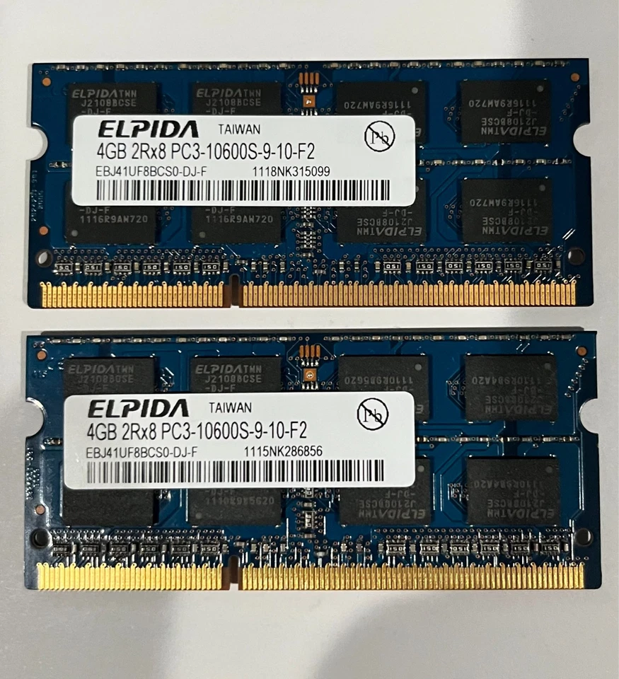 ELPIDA 8GB (2x4GB) 2Rx8 PC3-10600S DDR3 SODIMM Laptop Memory RAM - Image 1 of 1