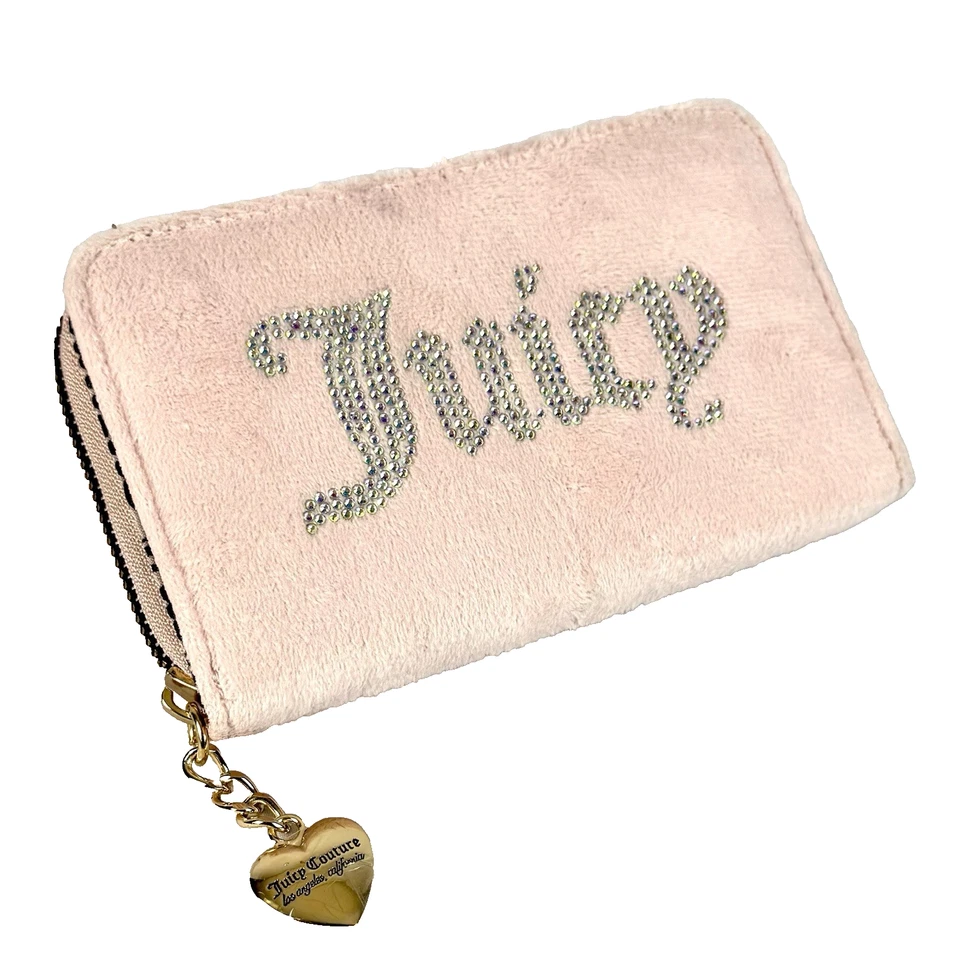 Cartera Juicy Couture Rosa Valeur Estrás Emblema Multi Bolsillo Cremallera Cierre Tarjeta Foto 1 de 4