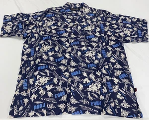 VINTAGE FUBU Silk Hawaiian Shirt 2X Blue Floral Hip Hop Y2K Aloha Plane AOP - Picture 1 of 18