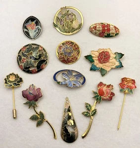 Cloisonne x12 Brooches Pins Pendant Floral Rose Multicoloured - Picture 1 of 3