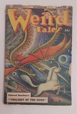 WEIRD TALES PULP JULY 1948 MANLY WADE WELLMAN STURGEON HAMILTON UNICORN COVER - Image 1 of 4