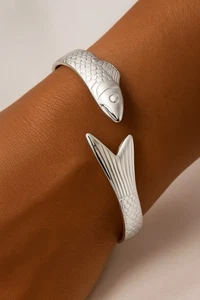 Fisch Armband Cape Dorsch Zara Sardine Manschette Silber Boho Struktur Fische 925 - Bild 1 von 10