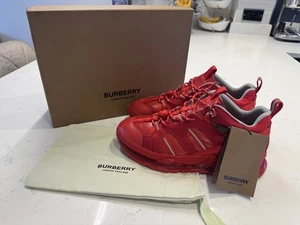GENUINE BURBERRY LONDON NYLON + LEATHER UNION LOW TOP Trainers RED SIZE UK 10 - Picture 1 of 24