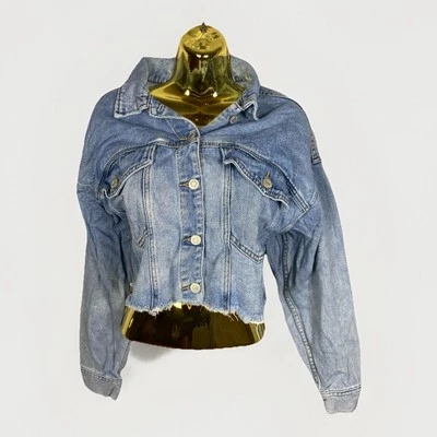 Pacsun Raw Edge Cropped Distressed Long Sleeve Denim Jean Jacket Women’s M/L - Image 1 of 4
