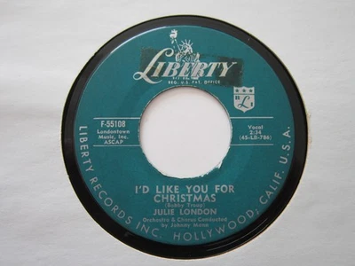 Julie London I'D LIKE YOU FOR CHRISTMAS Saddle The Wind LIBERTY #55108 VG+ Foto 1 de 2