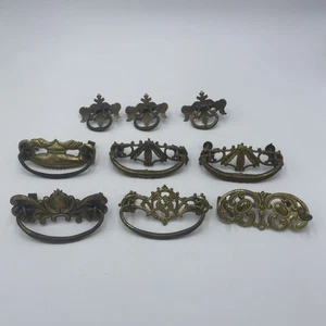 Lot 9 Antique/Vintage Handles Hardware Furniture Drawer Pulls Stamped Metal - Picture 1 of 5