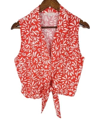 Tanque sin mangas recortado mezcla de lino floral naranja blanco Copper Key grande Foto 1 de 4