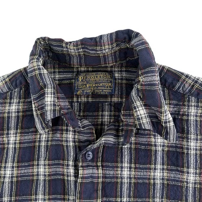 Camisa masculina vintage pendleton grande azul marinho xadrez lã flanela feita nos EUA anos 70 - Imagem 1 de 4