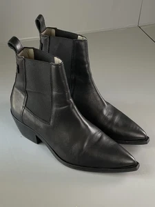 AllSaints Boots Womens Size 39 Black Leather Chelsea Pointed Toe Cuban Heel - Picture 1 of 10