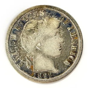 1892-S 10c Barber Silver Dime Rare Key Date San Francisco Fine Cleaned Key Date - Bild 1 von 2